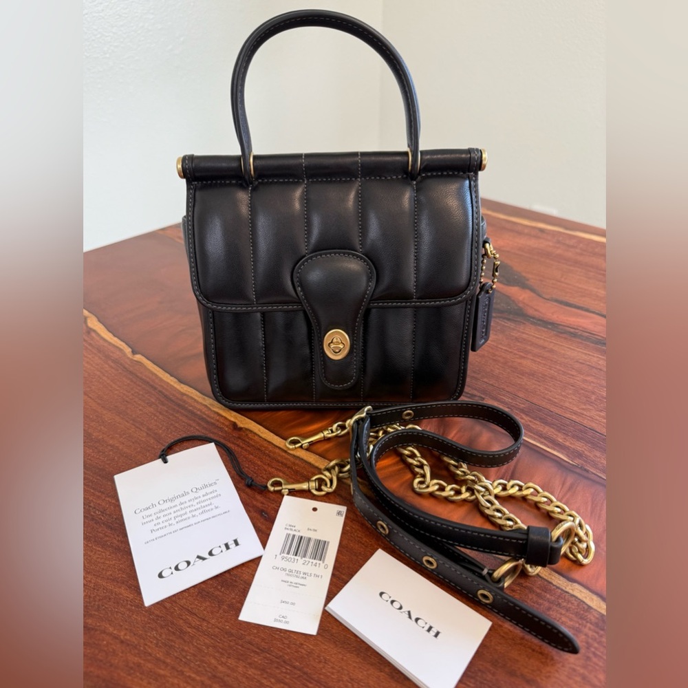 Nwt Bag Black Coach Willis Top Handle 18 With Quilting